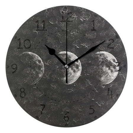 Moon Phases Round Wall Clock Silent Analog Battery Operated Black Pointer Home Decor 9.84 Diameter