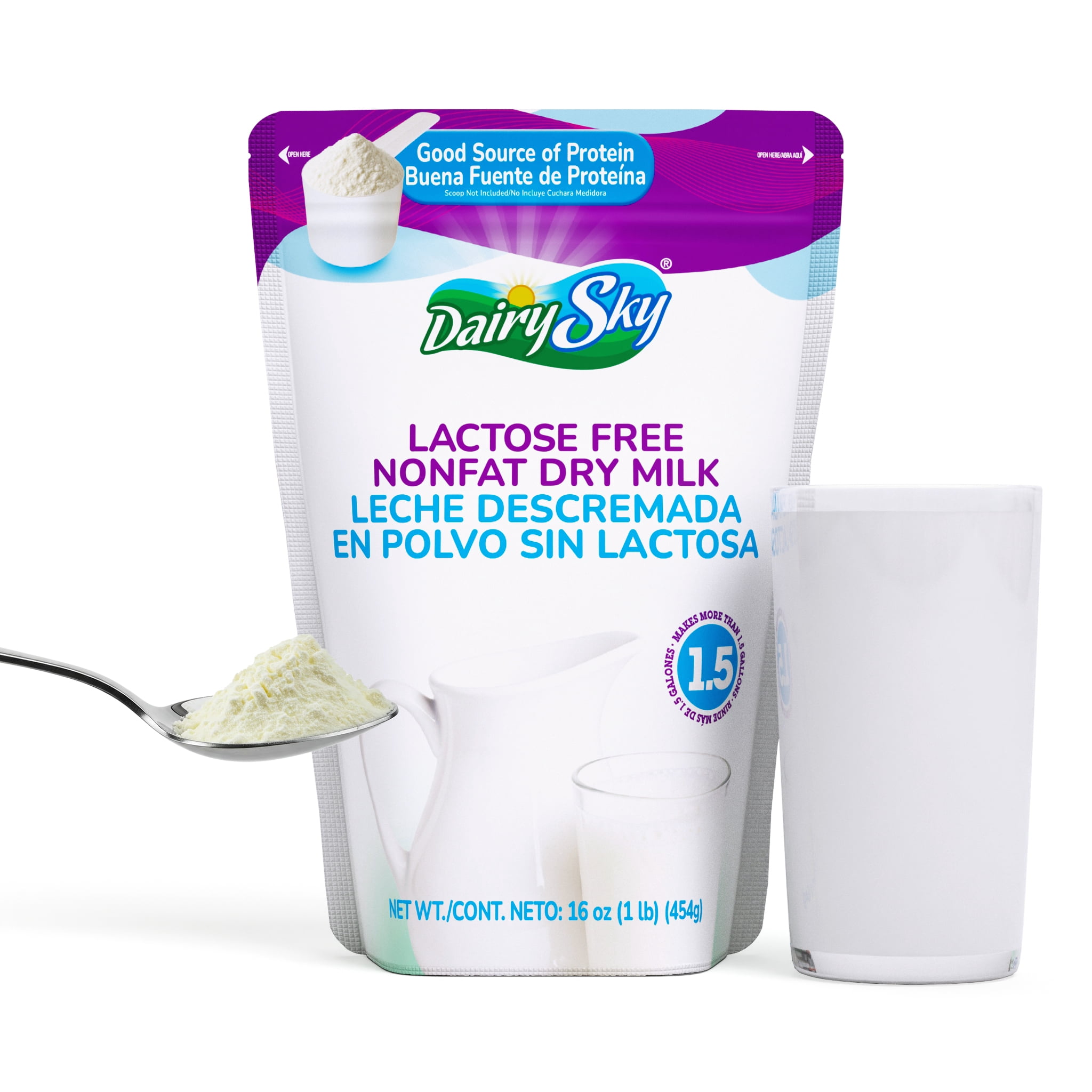 DairySky Lactose-Free Nonfat Dry Milk Powder, Plain Flavor, 16 oz, Shelf-Stable, Gluten-Free, Non-GMO, Kosher, pack of 12