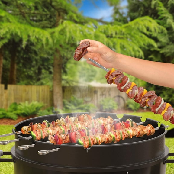 Rotisserie Ring with Kabob Skewer Set for 22.5 Inch Kettle Charcoal Grills - Silver