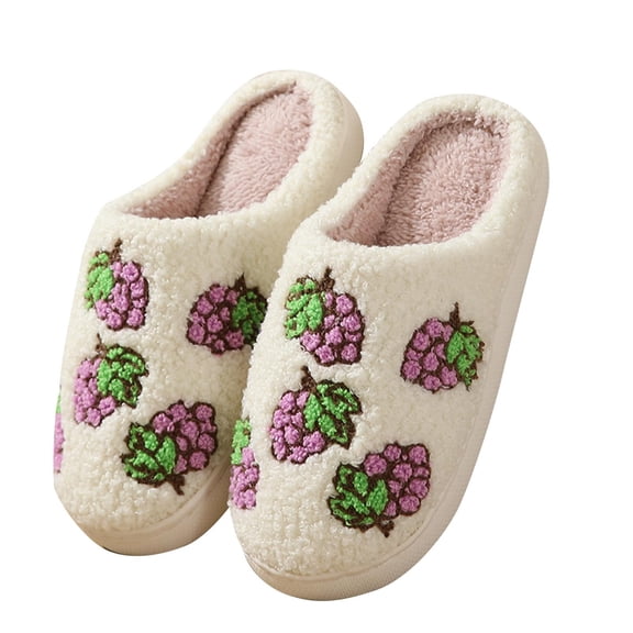 Puntoco Slippers for Women and Men, Retro Comfy Warm Soft Fuzzy Plush Slip-On House Shoes Funny Happy Home Winter Warmies Pillow Cloud Memory Foam Fluffy Slipper for Indoor & Outdoor Purple 44