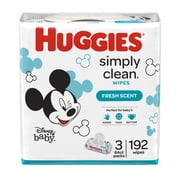 HUGGIES Simply Clean Fresh Scented Baby Wipes, Soft Pack (3-Pack, 192 Sheets Total), Alcohol-free, Hypoallergenic (Packaging May Vary)