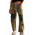 thumbnail image 3 of Womens Loose Horseshoe Jeans Wide Leg Patchwork Low Rise Denim Pants with Pockets Khaki M, 3 of 6