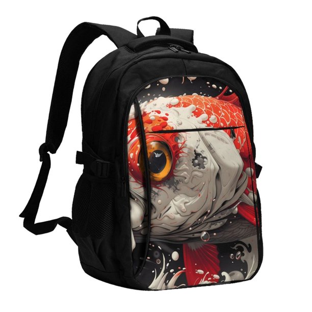 Balery Abstract Red Koi Fish Art Mochila con carga USB para hombre y mujer - Mochila impermeable y antirrobo para laptop con puerto USB para viajes, trabajo