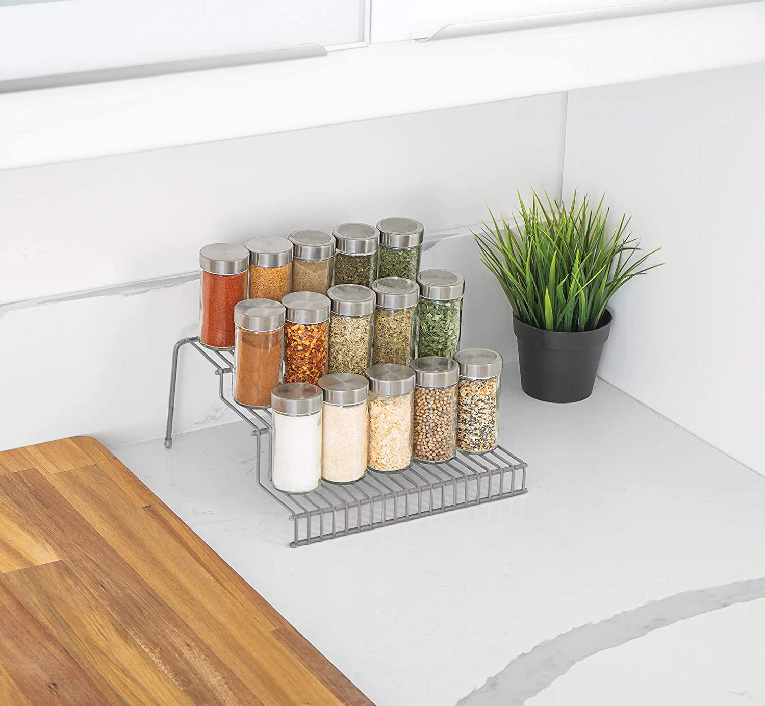 Rolanstar Spice Rack Organizer, 3 Tier Storage Shelf with Wire Basket