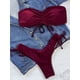 thumbnail image 4 of FASKOB-Bikini Bandeau fruncido liso con cordón para mujer, traje de baño de dos piezas, conjunto de Bikini, traje de baño para playa 2023, 4 of 4