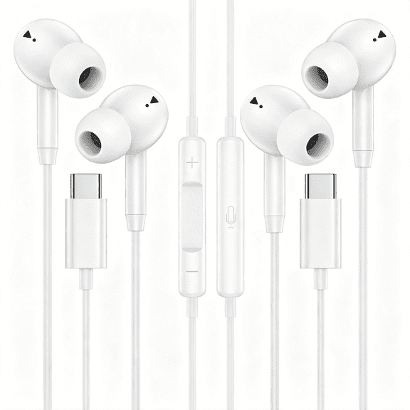 GJX Wired Earbuds Usb C Ear Buds Wired Headphones for Iphone 17E 17 Pro Max 16Pro 16E 15Pro Max/Plus/Pro 15,2Pcs Usbc In-Ear Earphones with Microphone for S26 S25