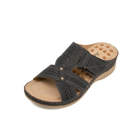 

Kesitin Ladies Lightweight Nonslip Backless Wedge Sandals Women s Beach Casual Shoes Soft Slip On Platform Sandal