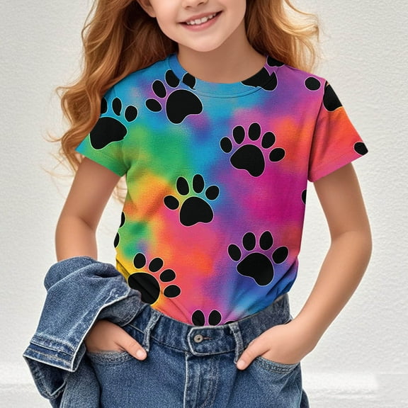 Frwgonr Girls T-Shirts Soft Tie-Dye Tees Kids Tshirts Clothes Summer Tops T-Shirt Hot Pink, Size 3-14 Years