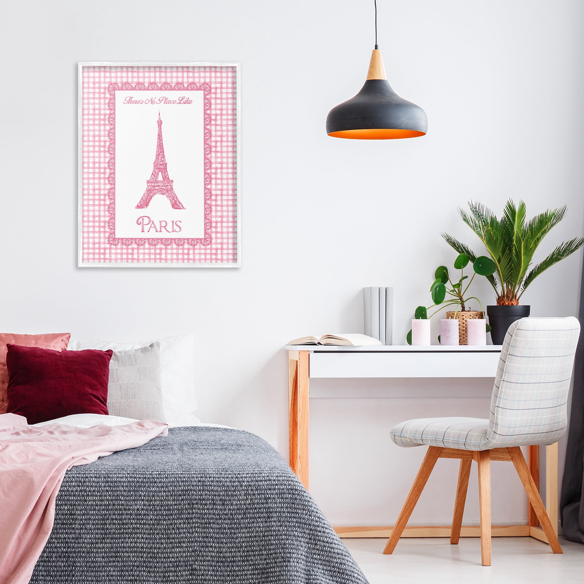 Stupell Industries No Place Like Paris Pink Lace White Framed Giclee Art, design by Conrad Knutsen