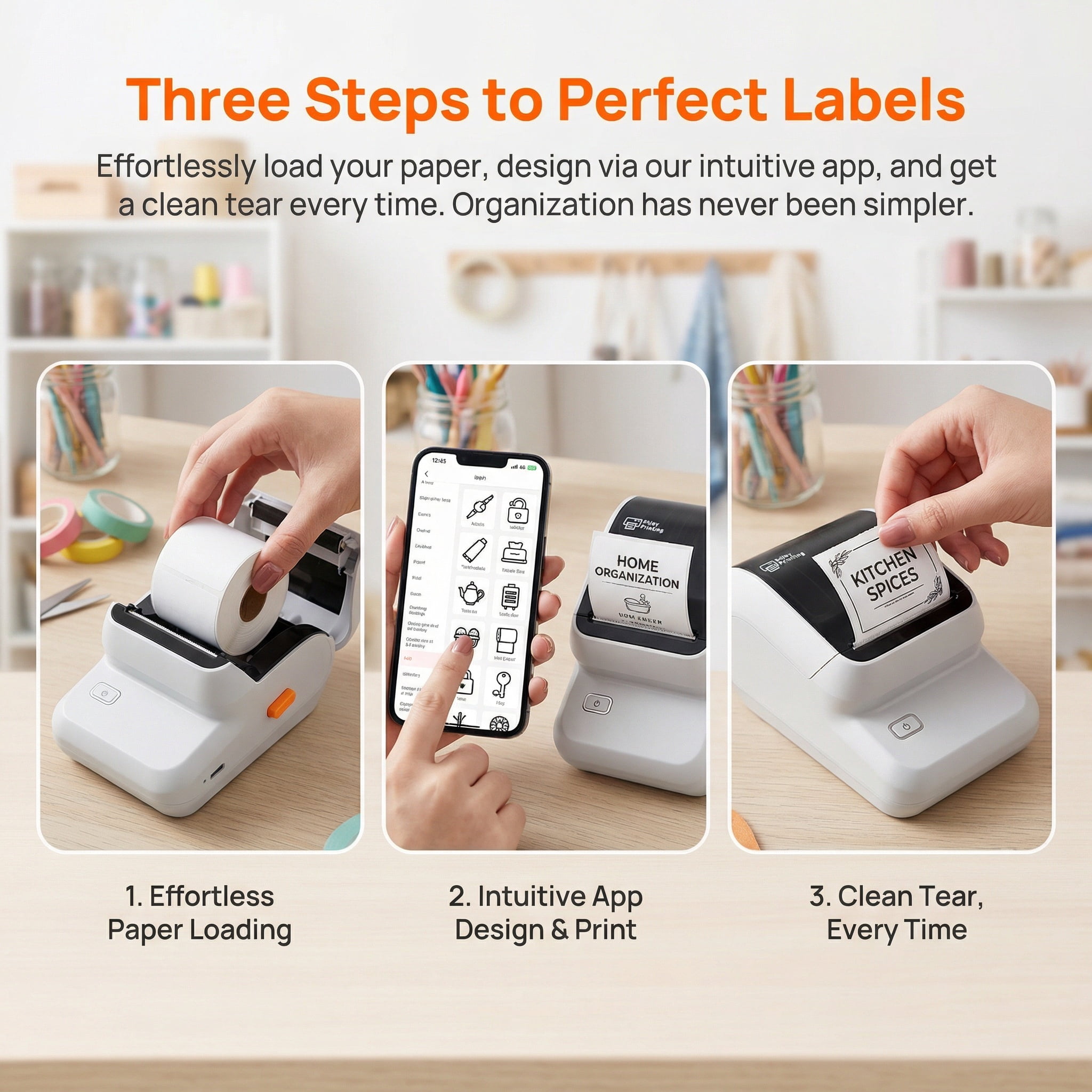 Phomemo M100 Portable Sticker Printer And 1 Roll Paper, Wireless Thermal Label Maker, Easy to Use, Prints 20-50 Mm Wide, for Home Office, School, Storage And Organization （White）