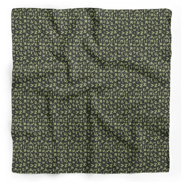 Bimba Green Alphabet Text Printed Pure Silk Scarf Neck Wrap Summer Hair Bandanas For Women 40 x 80 Inches