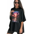 thumbnail image 3 of Plus Size Shirt for Women Oversized Black Tops for Women Short Sleeves Shirt for Women Vintage Landscape T Shirt Crewneck Shirt for Women M, 3 of 5