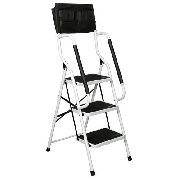 with Handrails 500 lb Capacity Step Stool Folding Ladders for Home Kitchen Steel Frame with Safety Side Handrails Non-Slip Wide Pedal Stepladder with Attachable Tool Bag