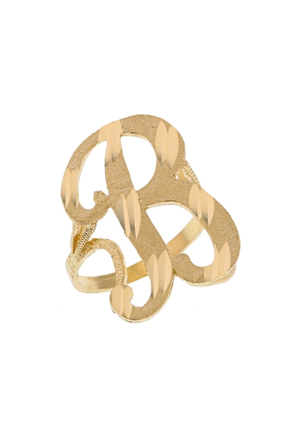 14k Real Yellow Gold Ladies Tendy Chic Diamond Cut Cursive Inital Letter B Ring