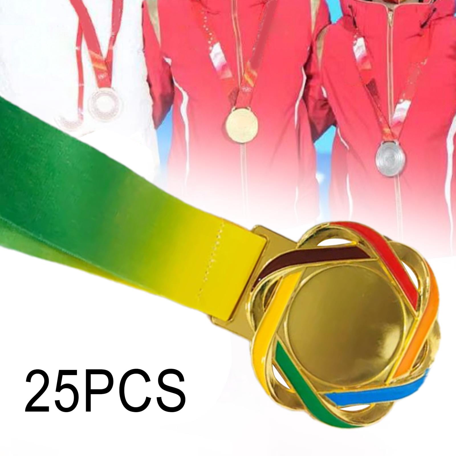 DimyFew 25Pcs Winner Medals Recognition Metal Award Medals with Neck Ribbon Game Prizes Gold Color