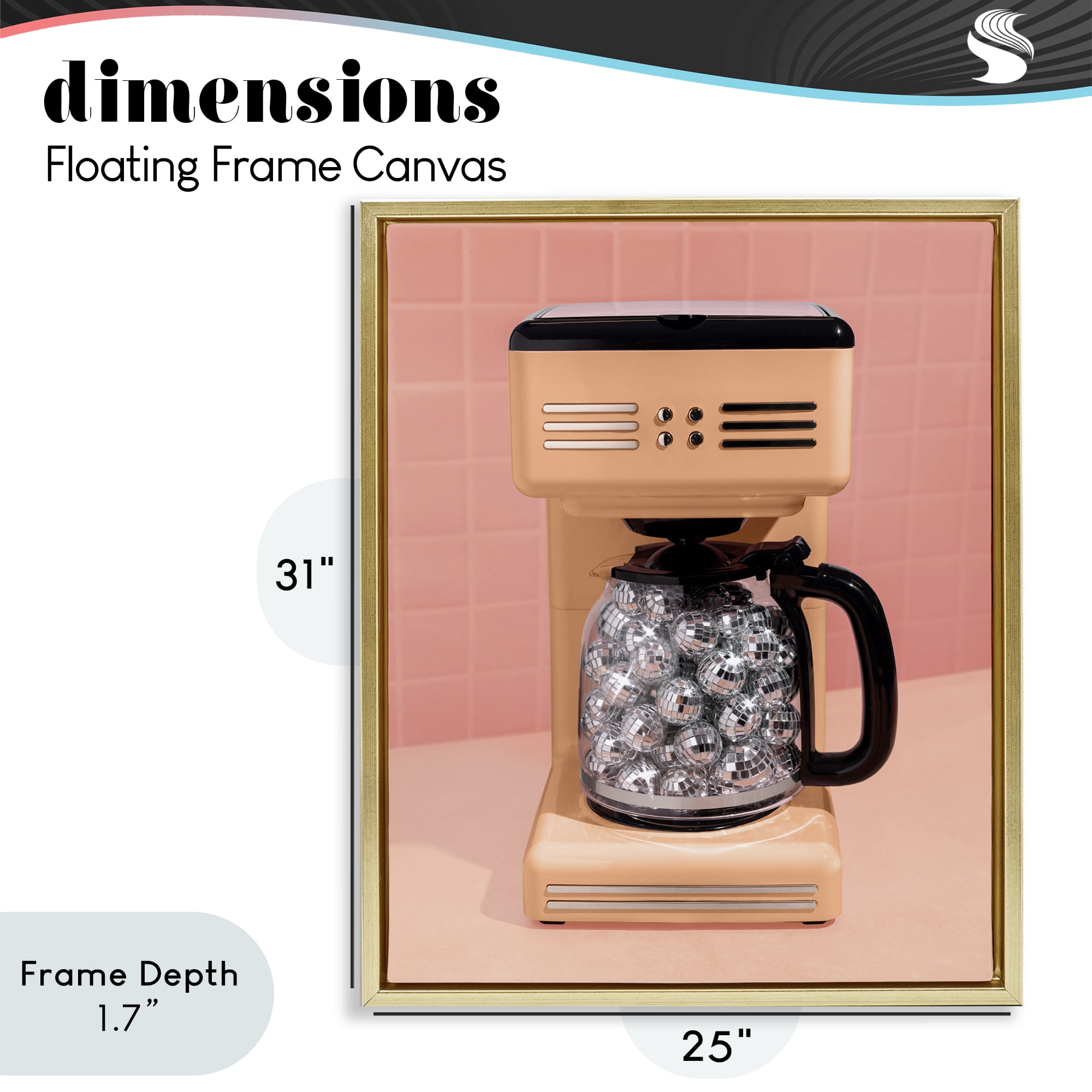 Stupell Industries Disco Coffee Maker over Orange Gold Framed Floater Canvas Wall Art, design by LISH Creative