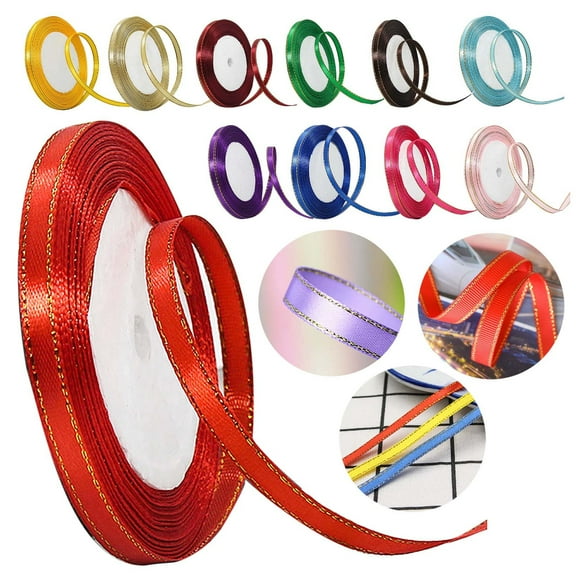 1X Ribbon Clearance! Nomeni Handmade Diy Satin Ribbon Gold-Edged Silk Ribbon Flower Decoration Ribbon Gift Packaging with Gold Gold, Room Decor Promotion Sale! Gold