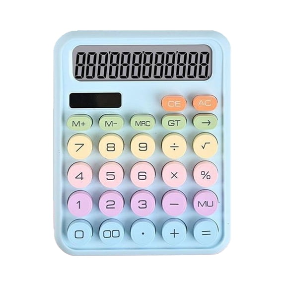 Byujiro Solar-Powered 12-Digit Calculator Round-Key Desktop Calculator with Clear LCD Display, Dual-Power Silent Basic Calculator for Office, Students, School & Home Use