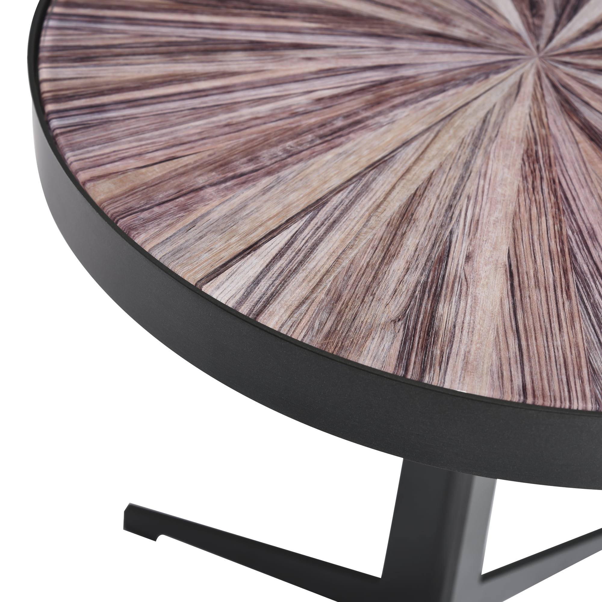 Beka Mid-Century Round Maroon Coffee Table Set with Tempered Glass Top - Set of 2