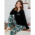 thumbnail image 5 of MecTo Pajamas Set for Women Casual Long Sleeve Plaid Crew Neck Sleepwear with Chest Pocket Sleepwear Loungewear,PJ Set 2 Piece (Women's), 5 of 7