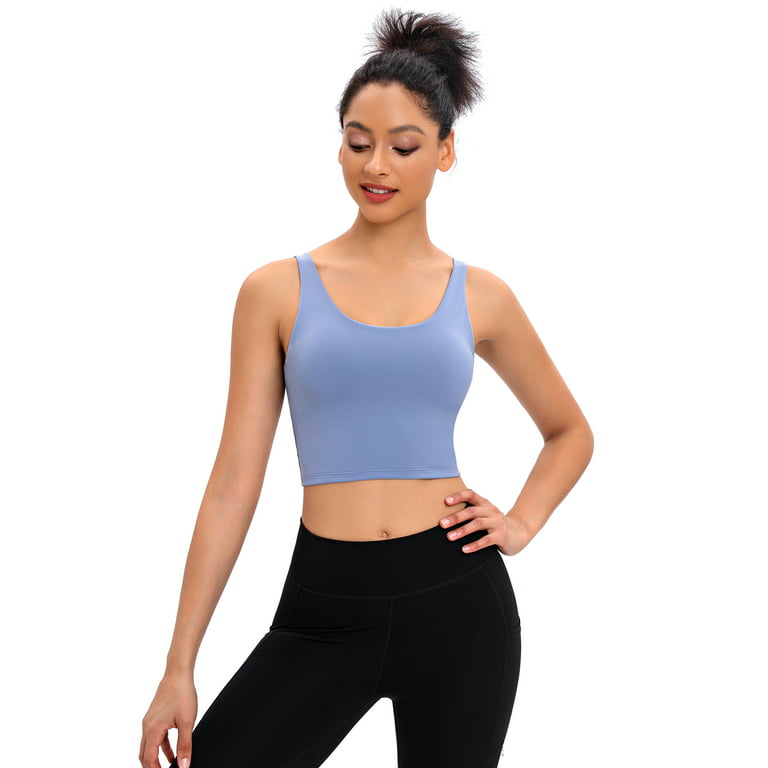 Sports Bras for Women Seamless Removable Pads Strappy Stretchy Workout  Medium Support Yoga Top