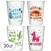 Fiesta Plastic Cups, 20 Count, Featuring 4 Festive, Colorful Designs