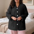 thumbnail image 6 of Women Fuzzy Fleece Jacket Sherpa V-neck Button Down Long Sleeve Winter Coat Plush Warm Sleepwear with Pockets, 6 of 8
