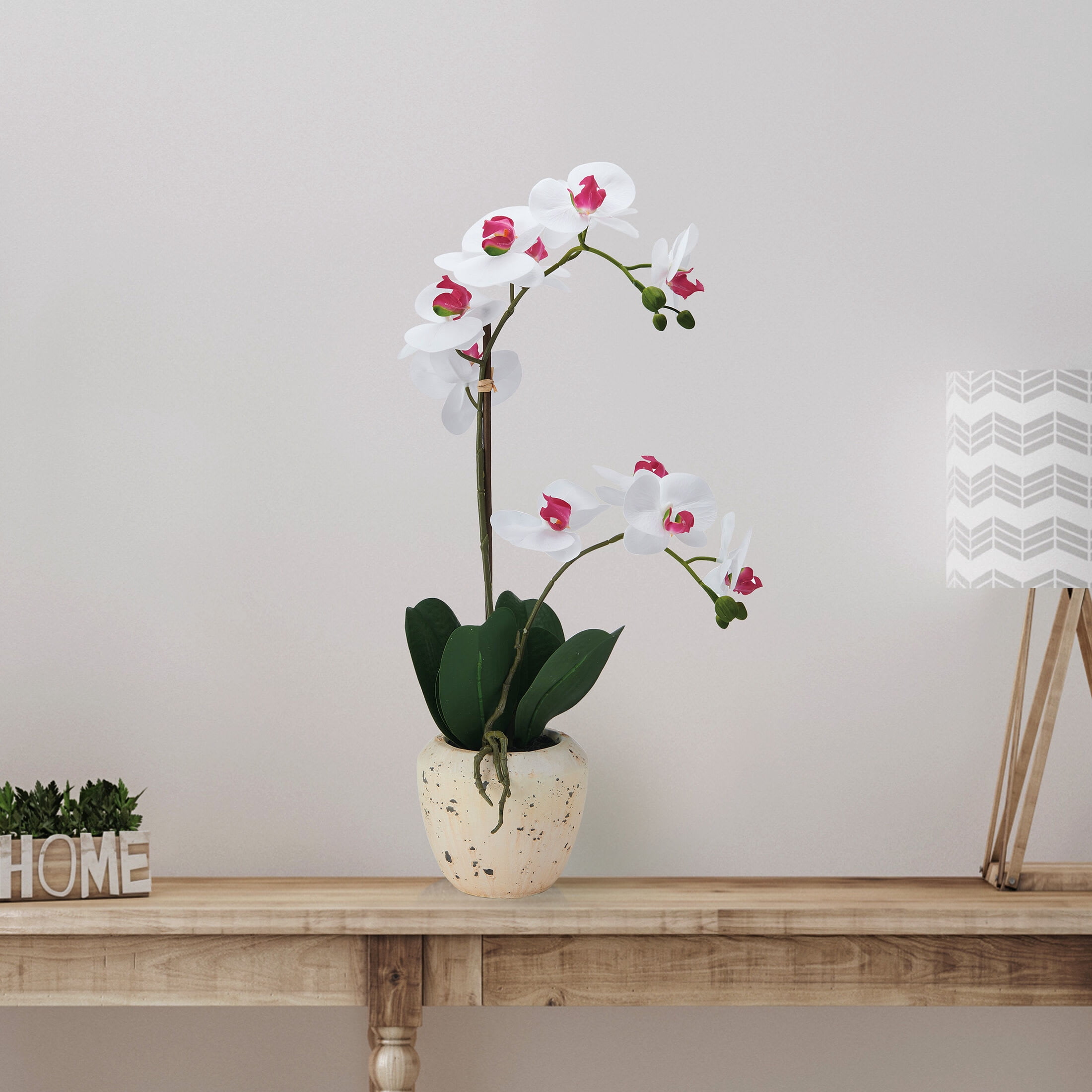 Home Accents 22-inch Artificial Real Touch Phalaenopsis Orchid in Cement Pot, White/Pink