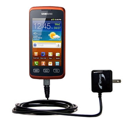 Gomadic Intelligent Compact AC Home Wall Charger suitable for the Samsung S5690 - High output power with a convenient, foldable plug design - Uses Tip