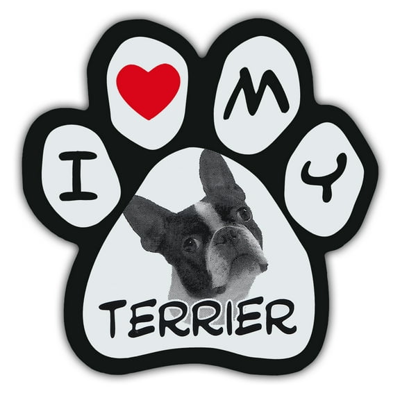 Picture Paws | Dog Paw Shaped Magnets: I Love My Terrier (Boston) | Car Magnet