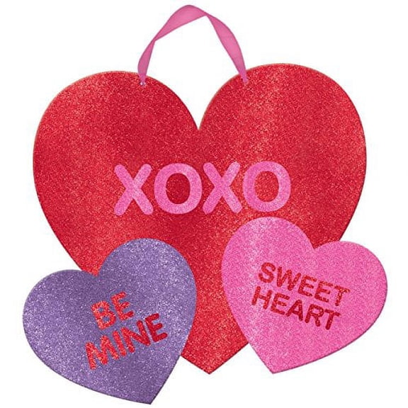 Valentine's Day Multicolored Heart Sign Ribbon Decoration, Multicolor, 10 3/4" x 11 1/2"