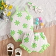 thumbnail image 4 of TZEWGL Outfit Sets For Child Fashion Sleeveless Ruffles Ribbed Romper Bodysuit Prints Shorts With Headbands 3Pcs For Kids size 12-18M, 4 of 8