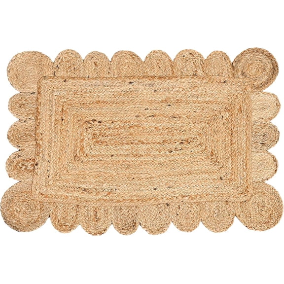 KALVEERA Coastal Boho Flat Weave Off-White Scalloped Area Rug, 2'6" x 16', Non-Slip Backing