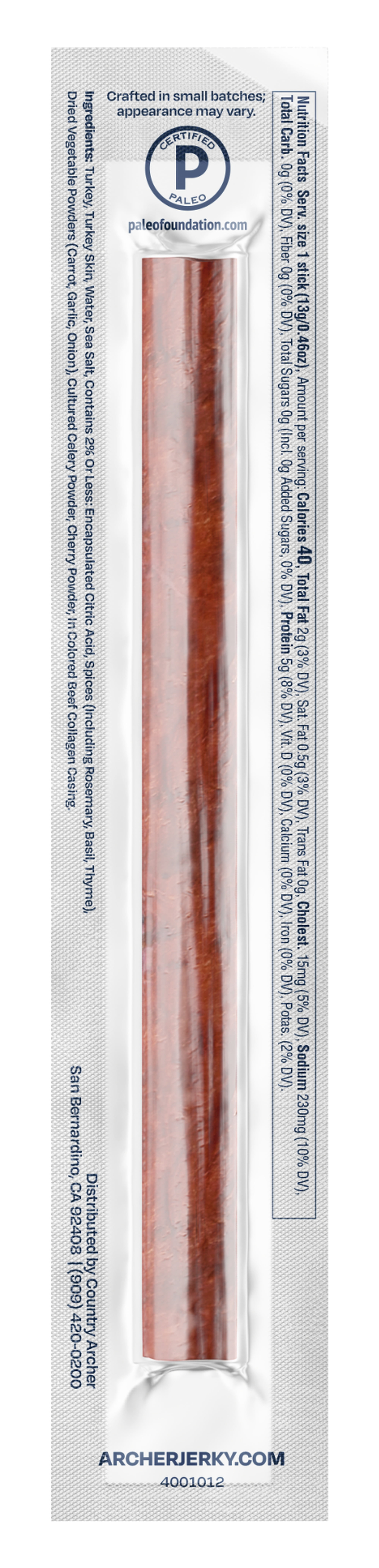 Archer Original Turkey Mini Jerky Sticks, 0.46 oz, 8 Count