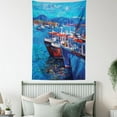 thumbnail image 4 of Country Tapestry, Sail Boats Ships on the Shore Harbor by the Sea Small Rural Fishing Town Artwork, Wall Hanging for Bedroom Living Room Dorm Decor, 40W X 60L Inches, Navy Red, by Ambesonne, 4 of 5