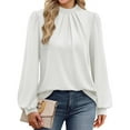 thumbnail image 2 of Craaazy Shirts For Women Long Sleeve Stand Collar Pleated Front Tops Solid Color Blouse Gifts, 2 of 4