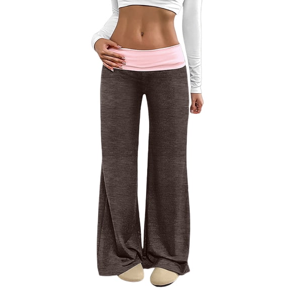 Women's Sweatpants Color Block Y2K Low Rise Fold Over Waist Baggy Wide Leg Pants Lounge Flare Leggings