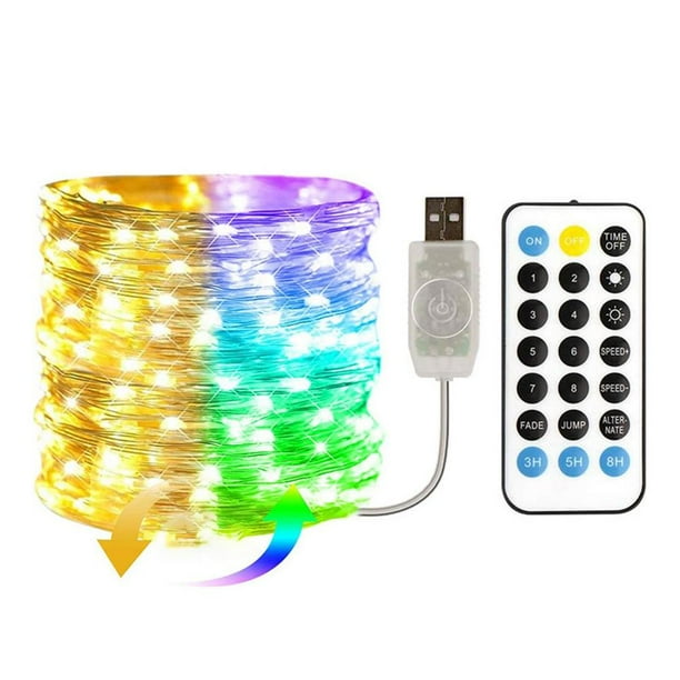 Bearachild Luces de hadas navideñas USB Cambio de color Luz de cadena de alambre de cobre con control remoto 11 modos de iluminación Luces de hadas Iluminación y accesorios bicolor 100LED Bearachild HA042457-01