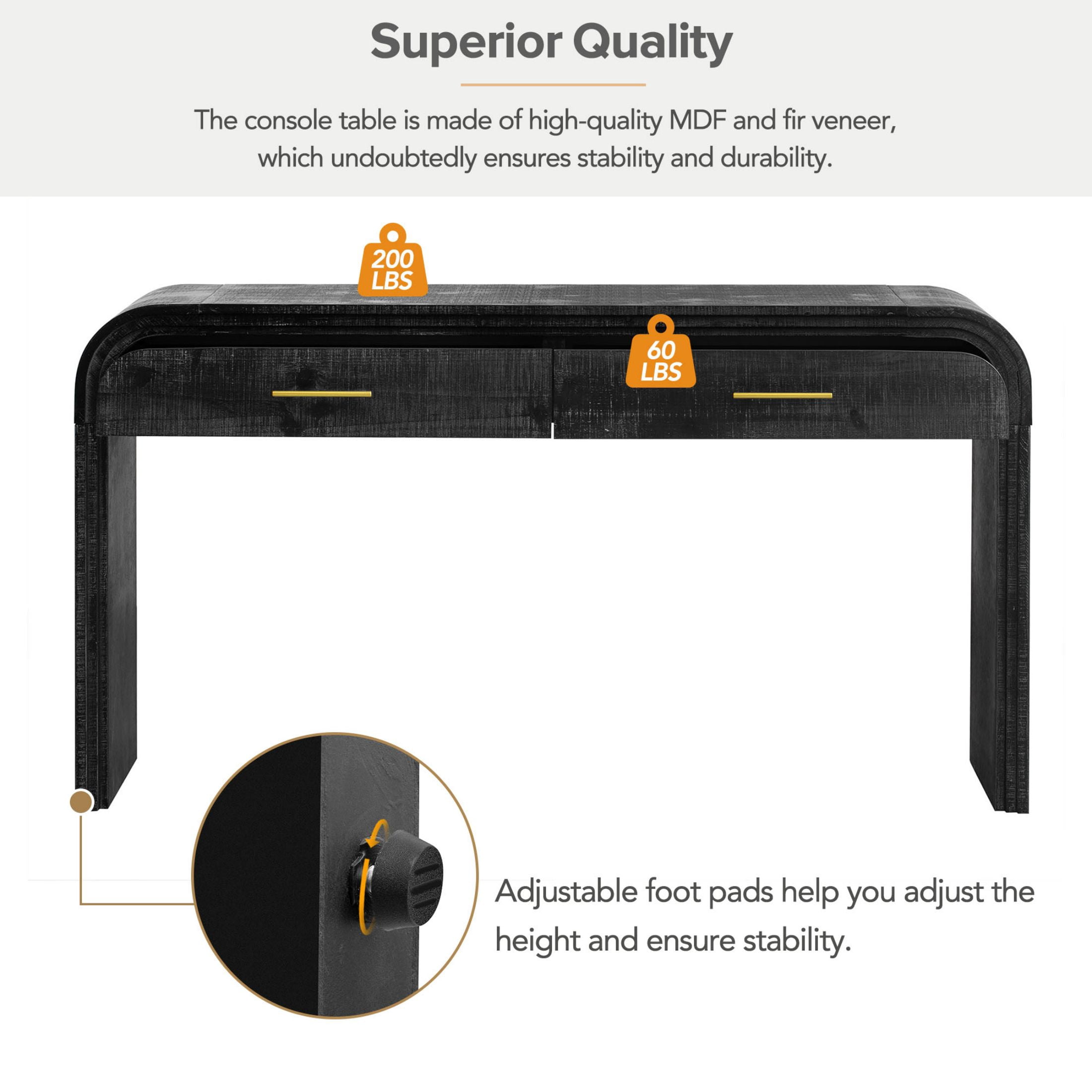 Aukfa 59" Console Table with 2 Drawers, Retro Entryway Table with Storage, Narrow Long Sofa Table for Living Room, Hallway, Foyer - Antique Black
