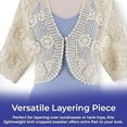 thumbnail image 6 of Sagefinds Crocheted Women’s Shrug Cropped Sweater, Elbow-Length Sleeves Bolero Cardigan Button Front - 2X, 6 of 9