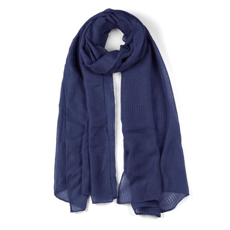 - Hollow Long Solid Color Wrap Scarf Shawl For Women Navy Blue