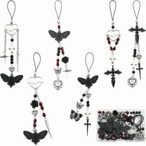 1set 1 box 6 Straps Phone Charm Making Kit Phone Strap Skeleton Moth Butterfly Cross Cellphone Charm Gothic Phone Charm for Women Adults Keychain Moblie Phone Case Decor
