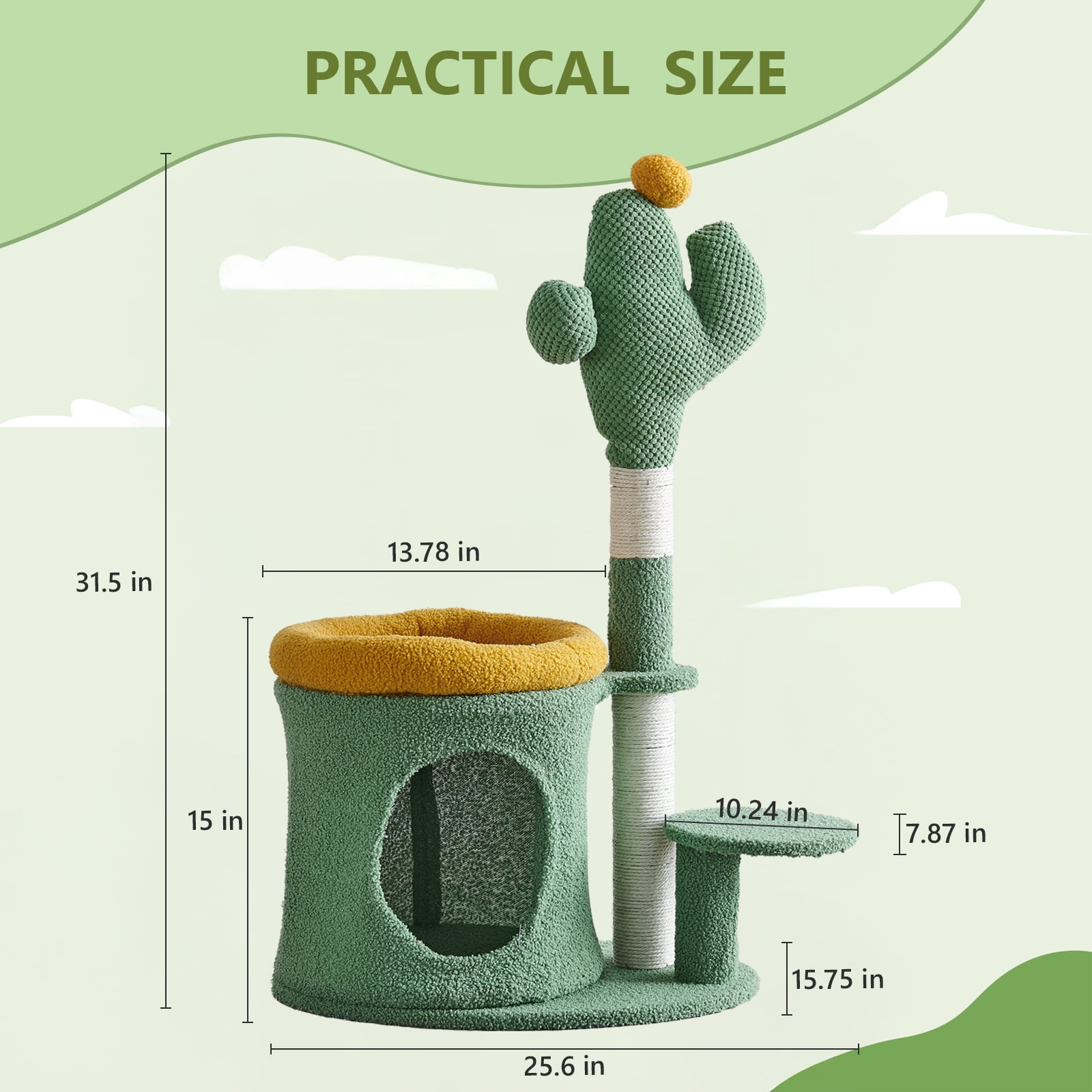 ABSOKE 32" Cat Tree,Cat Tower with Cactus Cat Scratching Post,Cozy Cat House for Indoor Cats,Green