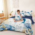 thumbnail image 3 of spefrowx Watercolor Sea Dolphin Twin Bedding for Kids, Blue Jellyfish Reef Bedding Comforter Set, Navy Reversible, 7pcs, 3 of 6