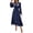 Navy, variant on Women's Embroidered Notched Long Sleeve Midi Dress with 88% viscose and 12% polyamide fabric for versatile wear