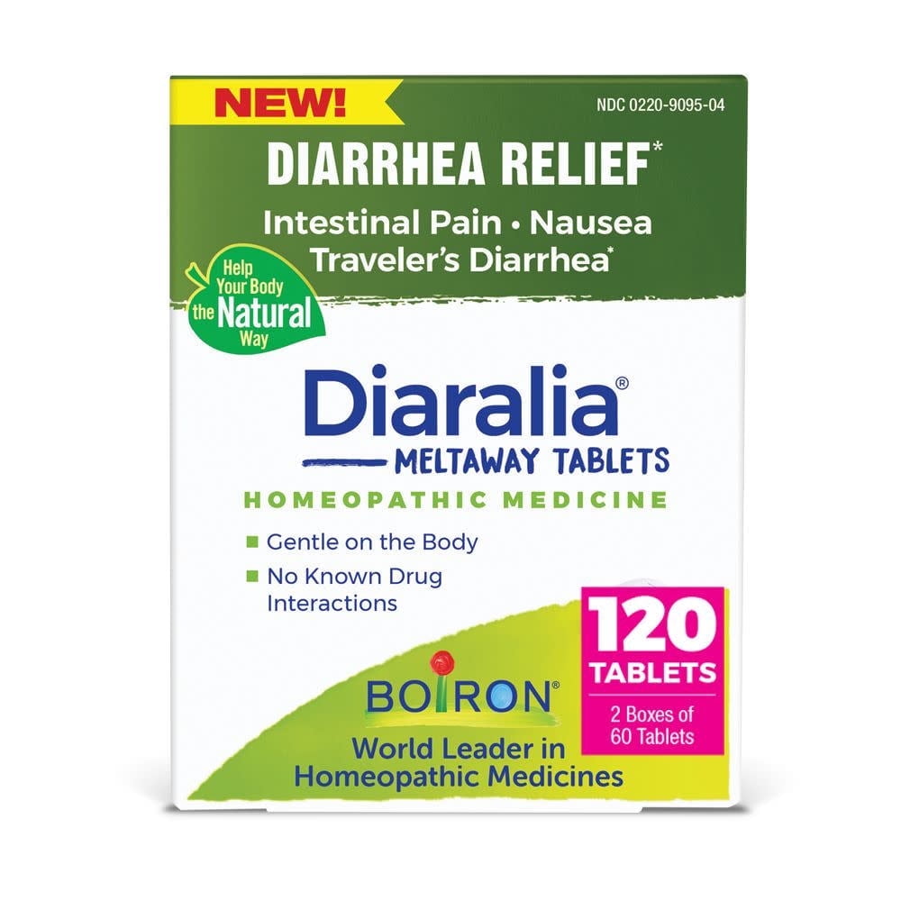 Boiron Diaralia Tablets, Homeopathic Medicine for Diarrhea Relief, Intestinal Pain, Nausea, Traveler's Diarrhea, 2 x 60 Meltaway Tablets Twin Pack