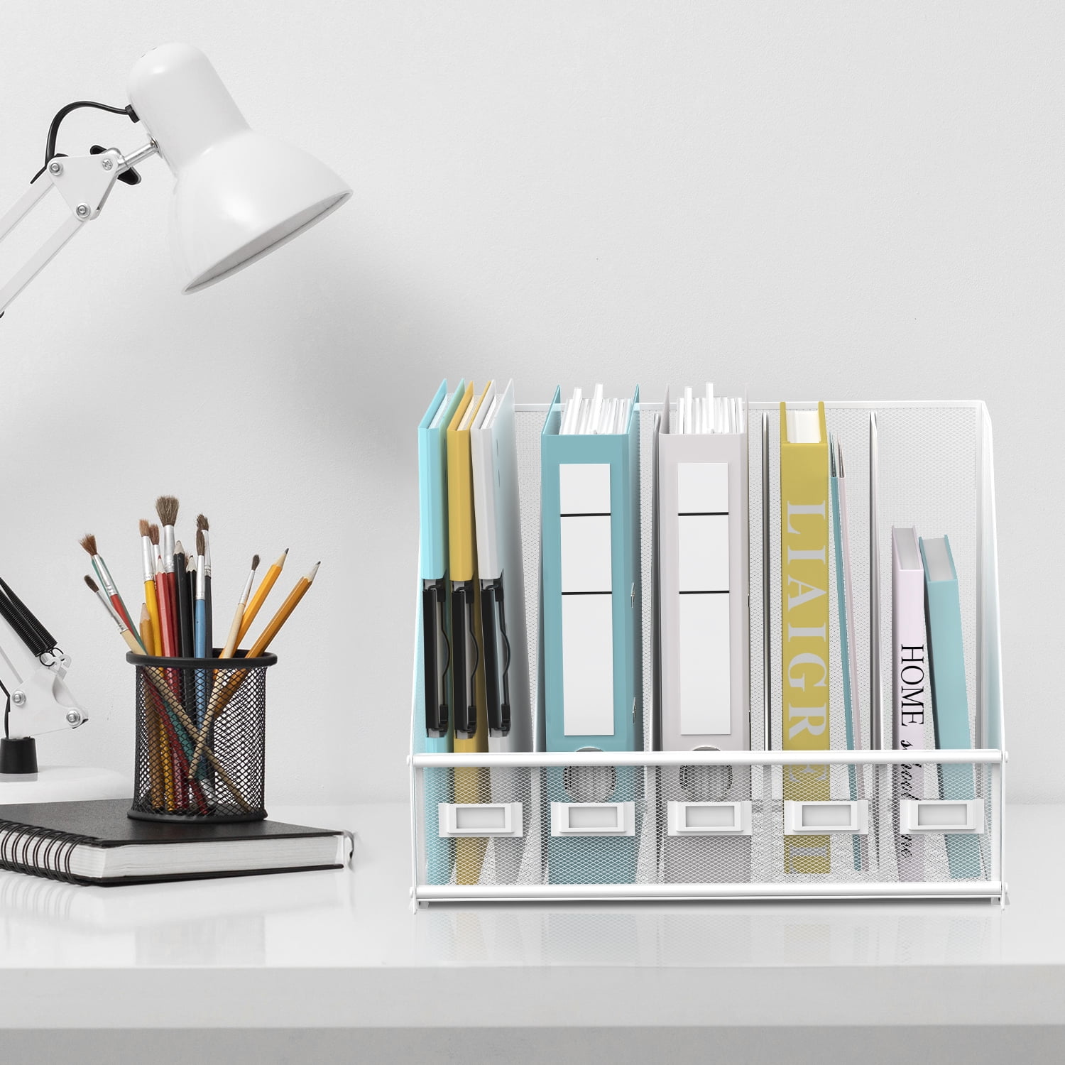 Sharkwoods Vertical Compartment File Organizer, 5 Compartments Desktop Paper Organizer