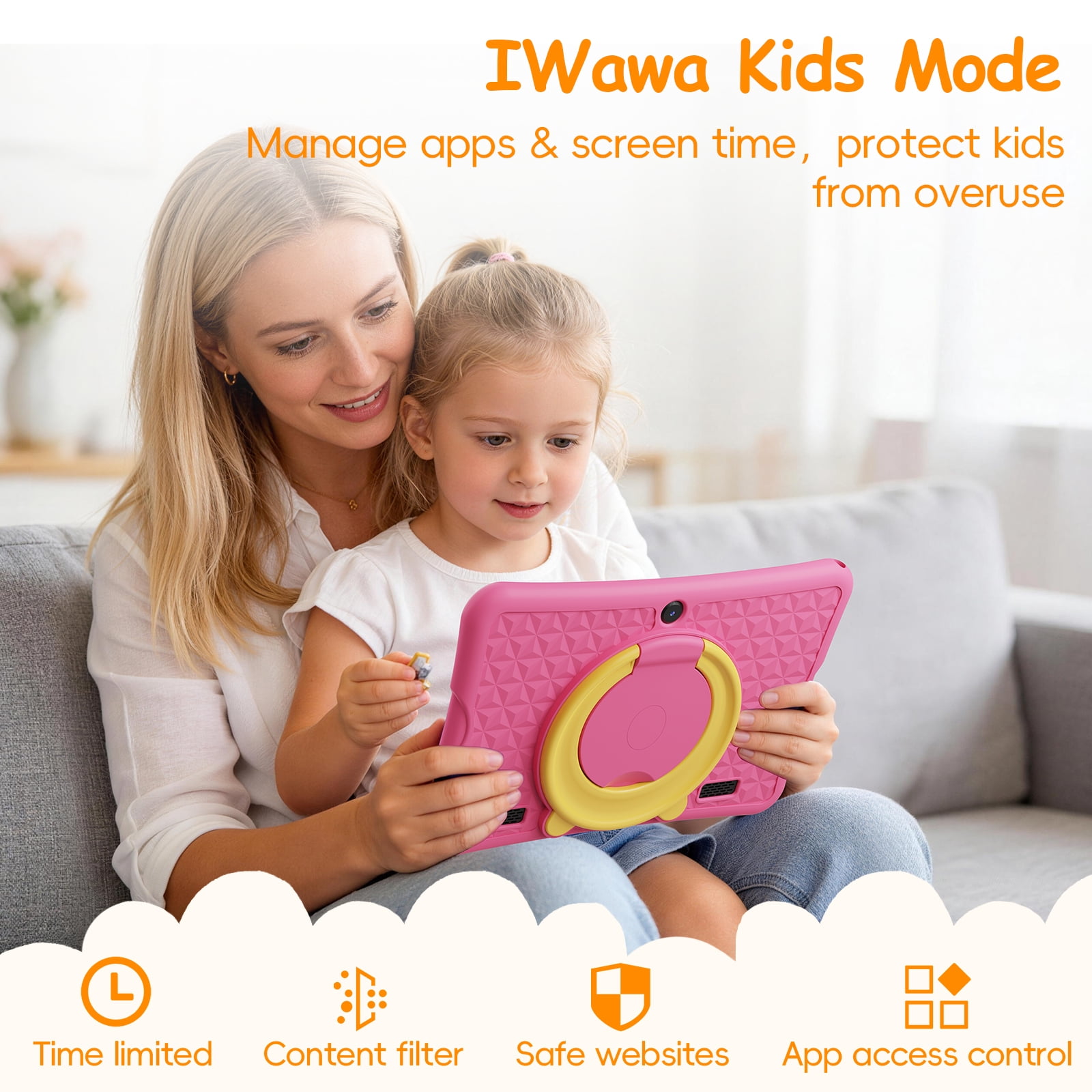 10.1" Android 15 Kids Tablet, 6GB+32GB & Dual Camera Tablet for Kid, 6000mAh，Eyesight-Protecting, Parent Control Child Education Tablet with WiFi(Pink)
