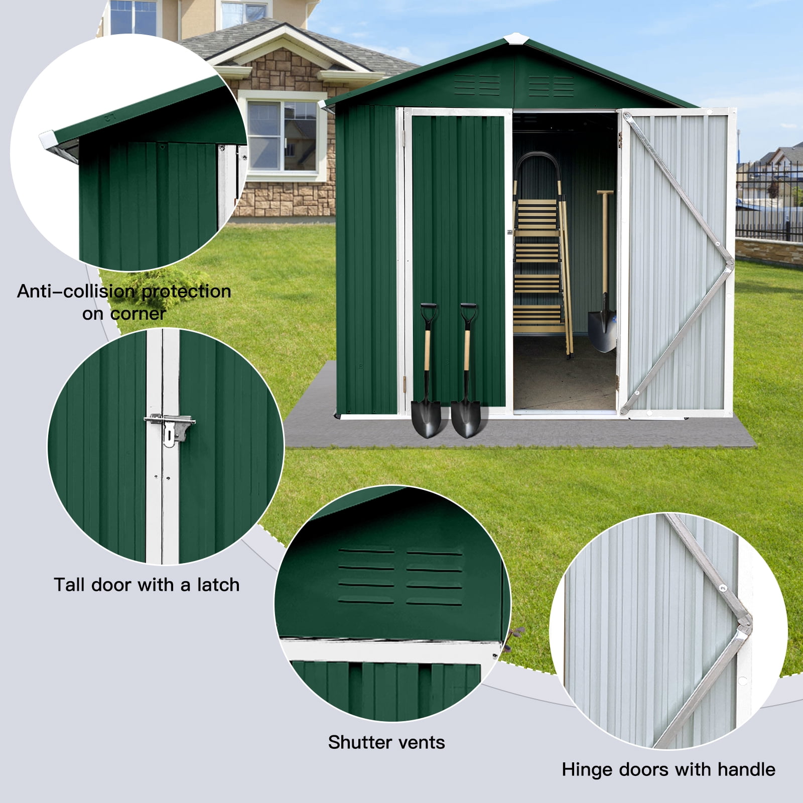 6' x 4' Outdoor Storage Shed, Metal Garden Shed with Lockable Doors, Tools Storage Shed for Backyard, Green