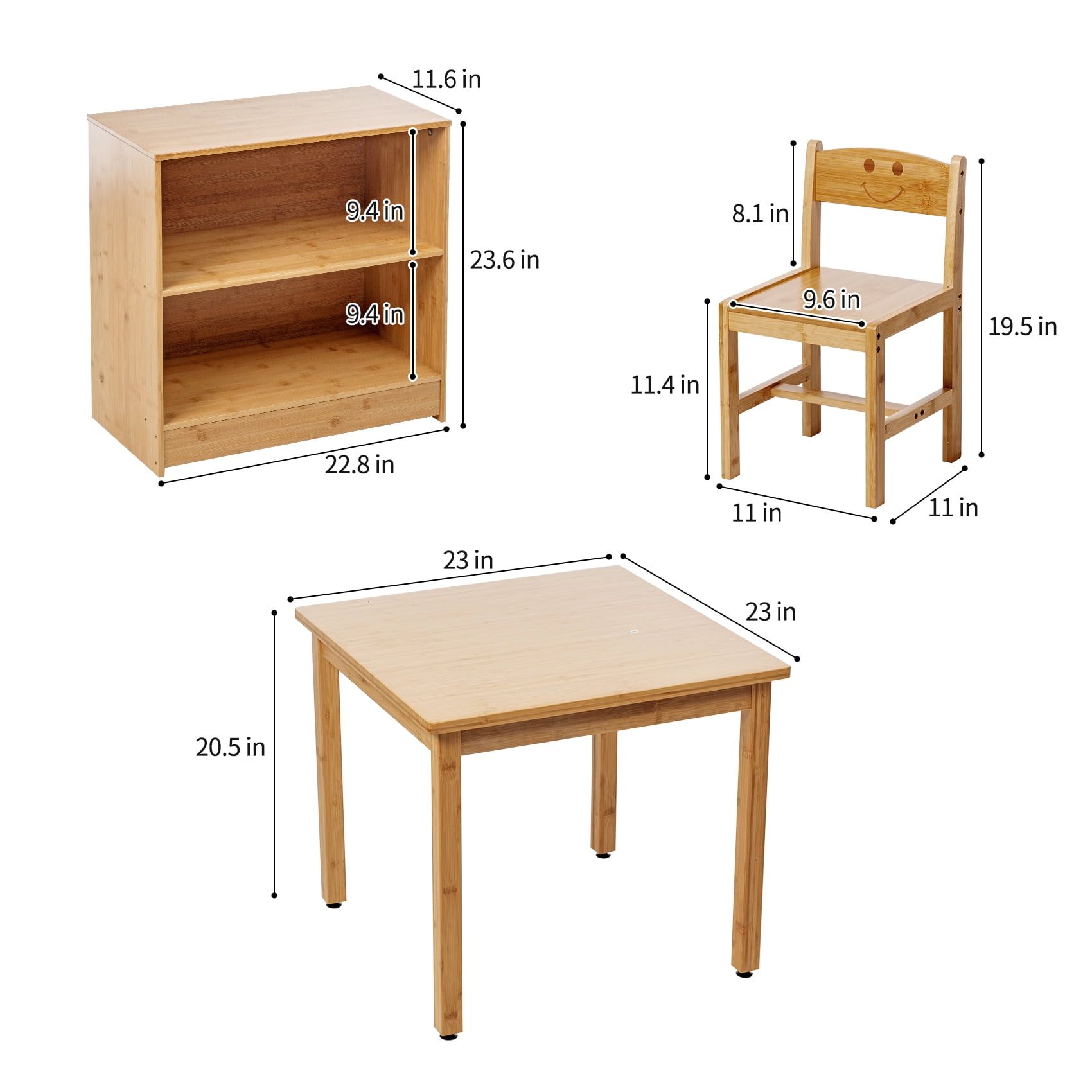 UNICOO® All-in-1 Kids Wooden Activity Table Combo Set with 1 Bookshelf & 2 Chairs – Kids Table and Chairs for Arts, Crafts, Reading & Snack – Toddler Small Desk 4-Piece Set for Playrooms & Classrooms